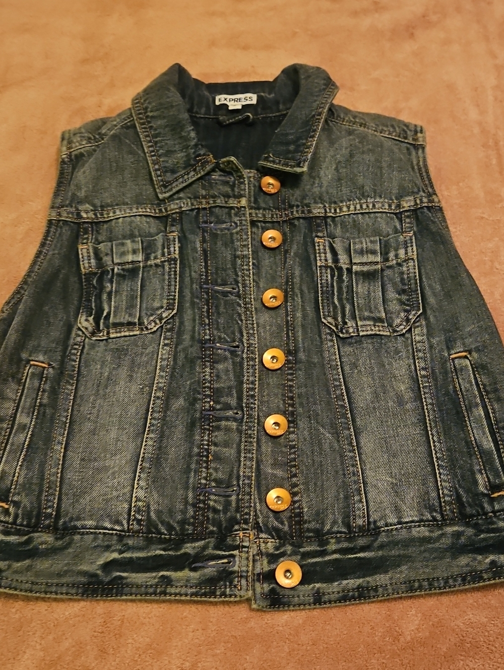 Express Juniors Dark Blue Denim Vest Jacket
